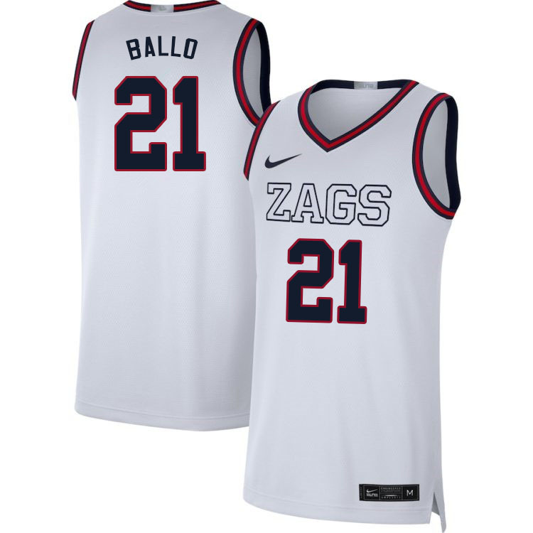Men #21 Oumar Ballo Gonzaga Bulldogs College Basketball Jerseys Sale-White - Click Image to Close